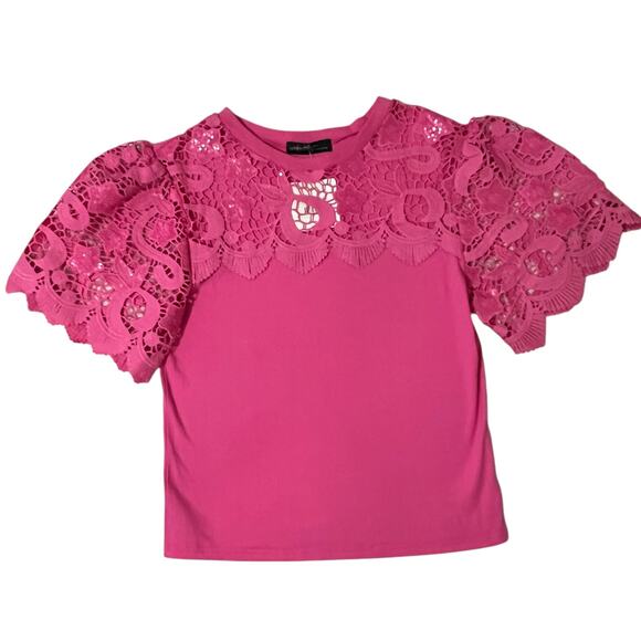 On Twelfth (S) Floral Sequin Sleeve Chest "The Key West Top" Short Sleeve Shirt - Picture 7 of 11